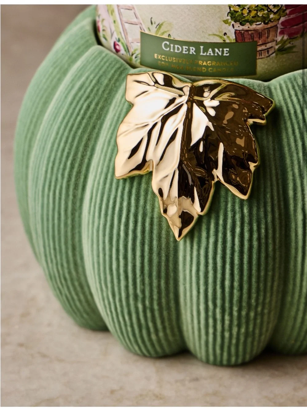 “Green Corduroy Pumpkin” 3-Wick Candle Holder by Bath & Body Works, NEW in Box